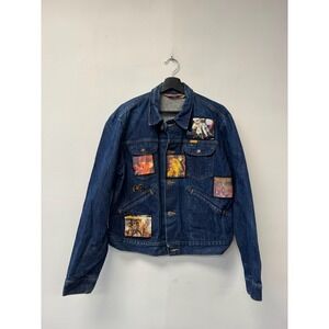 Vintage Rustler Denim Jacket Mens Large Blue Motley Crue Megadeth Biker Metal‎